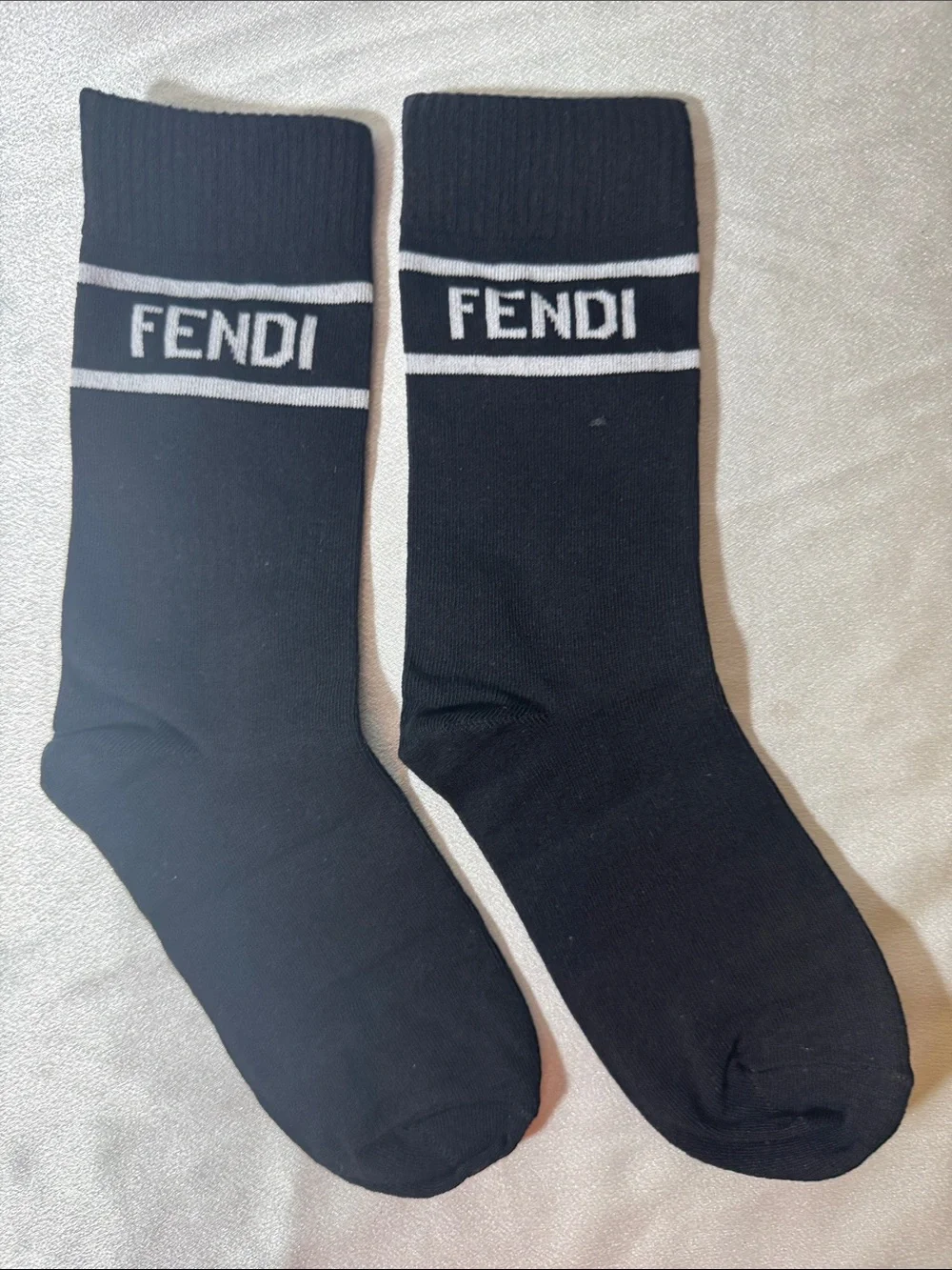 New! Fendi Men’s Black Logo Crew Socks